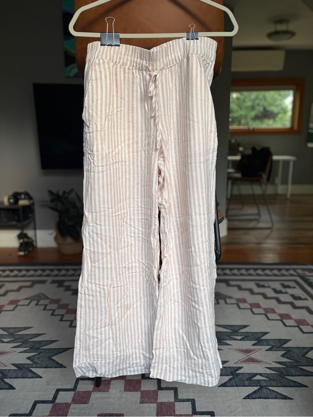 Light Pink and White Striped Wide Leg Pants